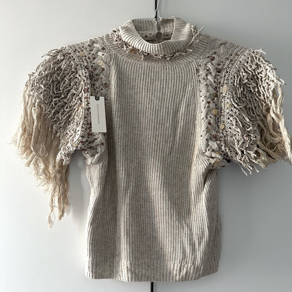 NWT Anthropologie Fringe Knit Boho Layered Top - size XS